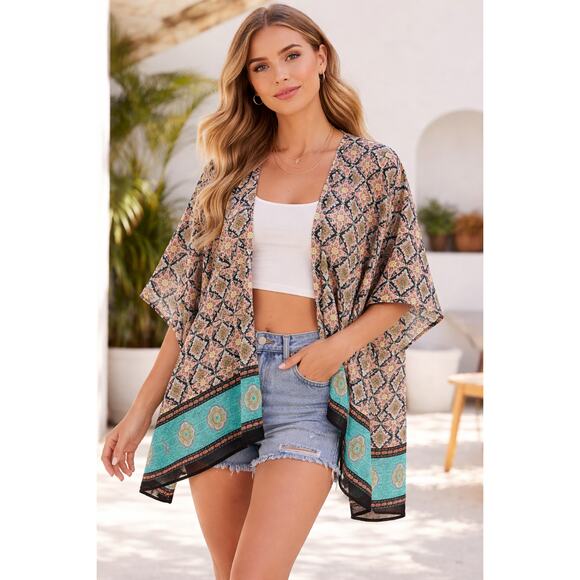 Penelope Jackets & Blazers - Boho Kimono Kaftan Women Open Front Lightweight Beach Cover Up Festival Top